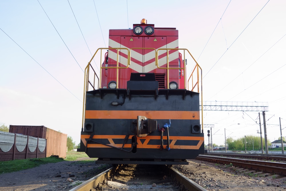powerful freight train on tracks