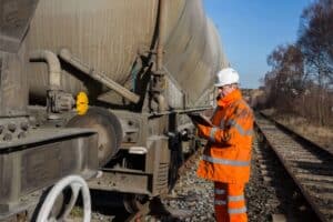 railroad engineer inspecting train