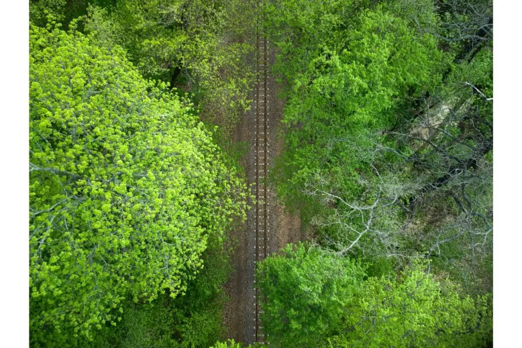 aerial view of narrow gauge railroad