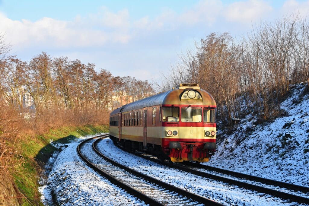 passenger train in the snow
