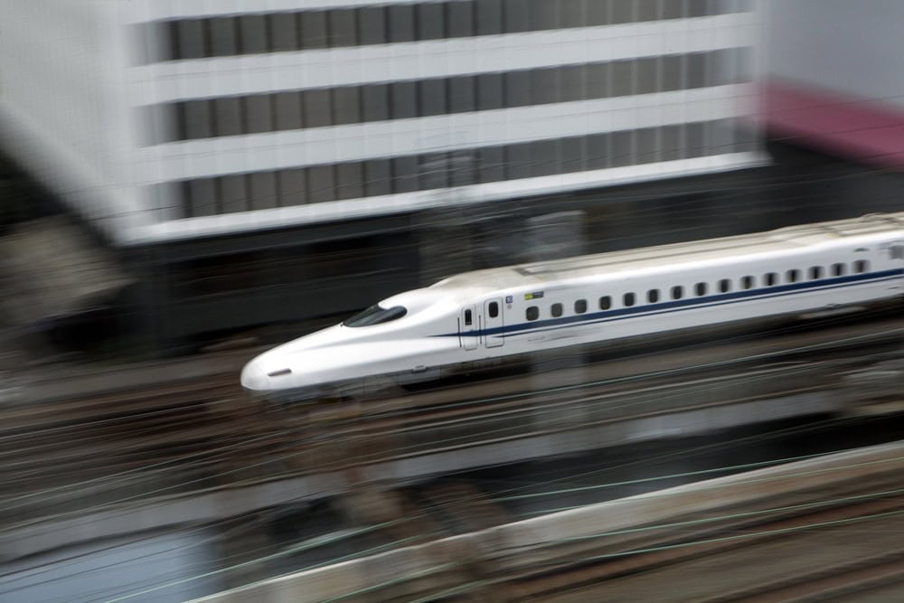 very fast maglev train on tracks 