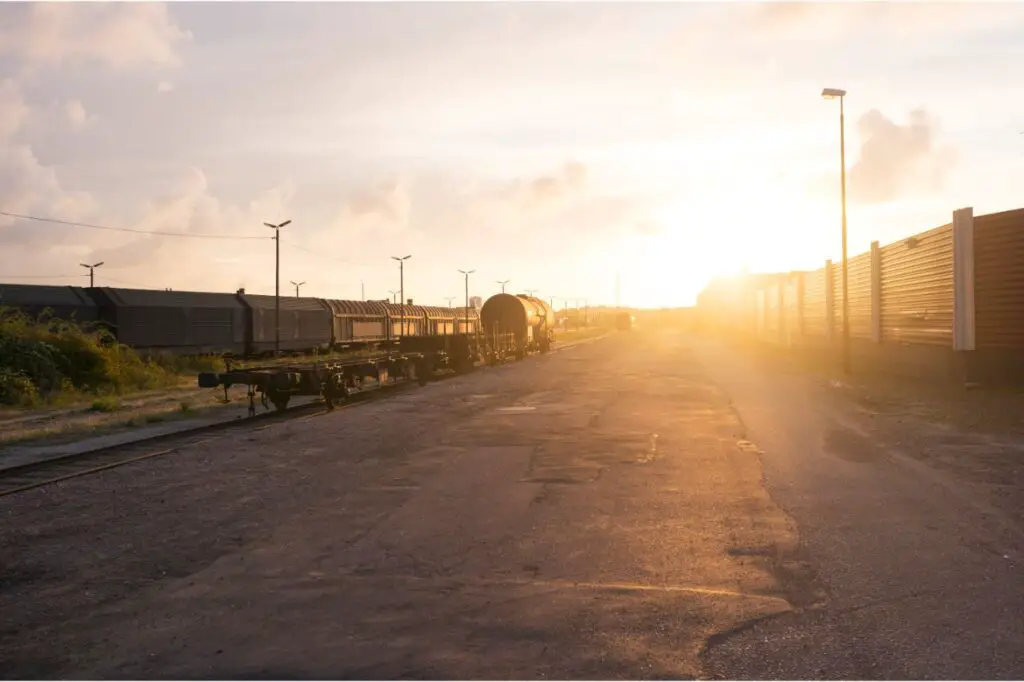 railroad tracks during sunset in massachusetts