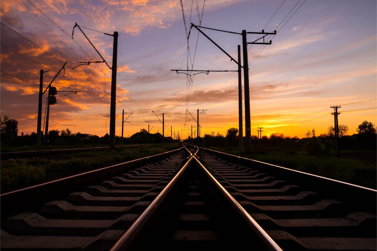 rail tracks at sunset