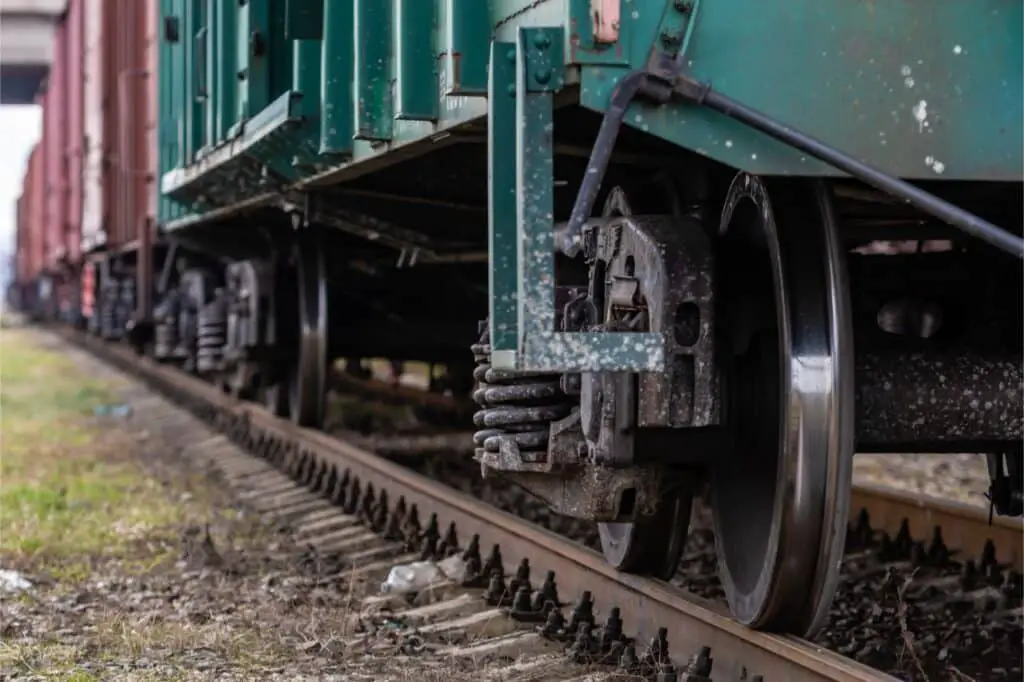 close up of freight car wheels