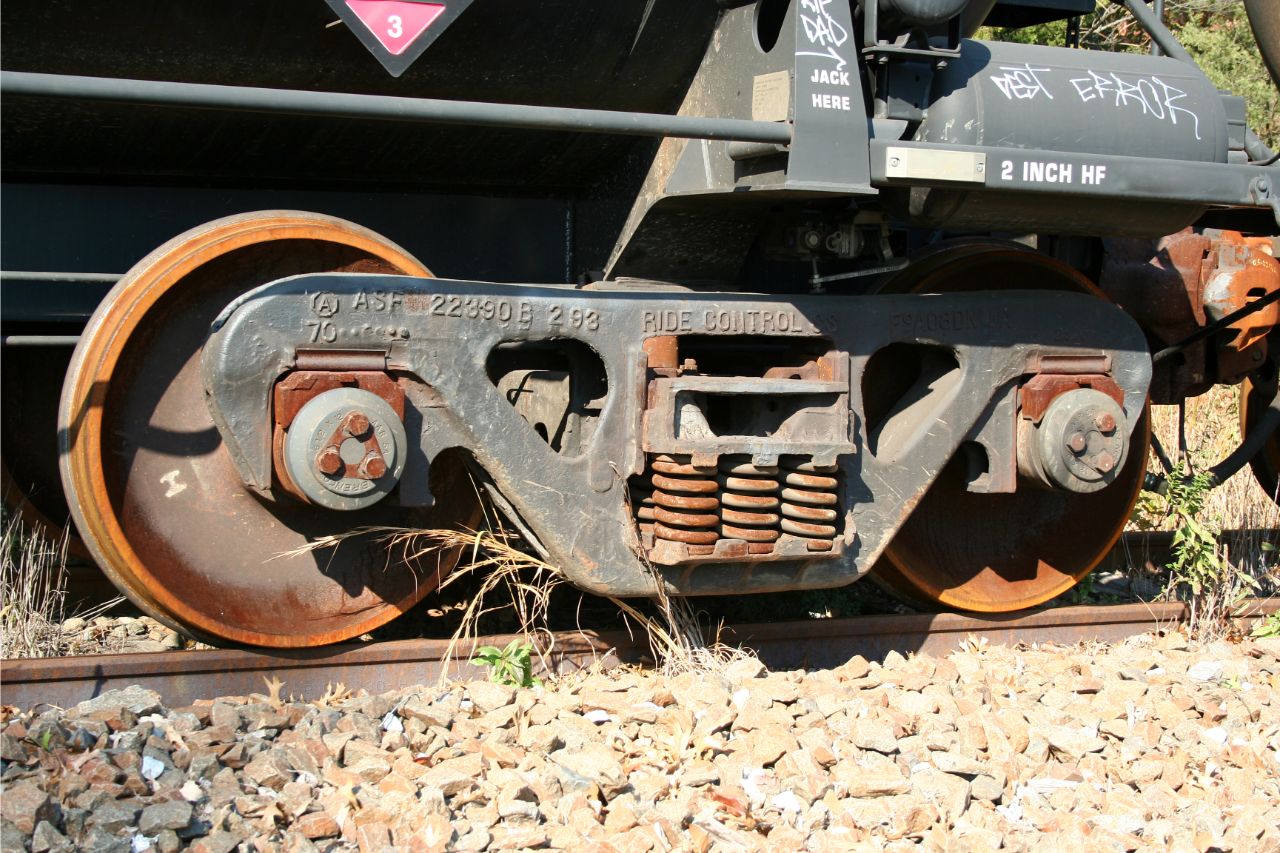 close up of train car wheels