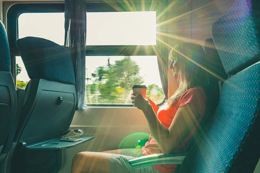 woman traveling on amtrak train