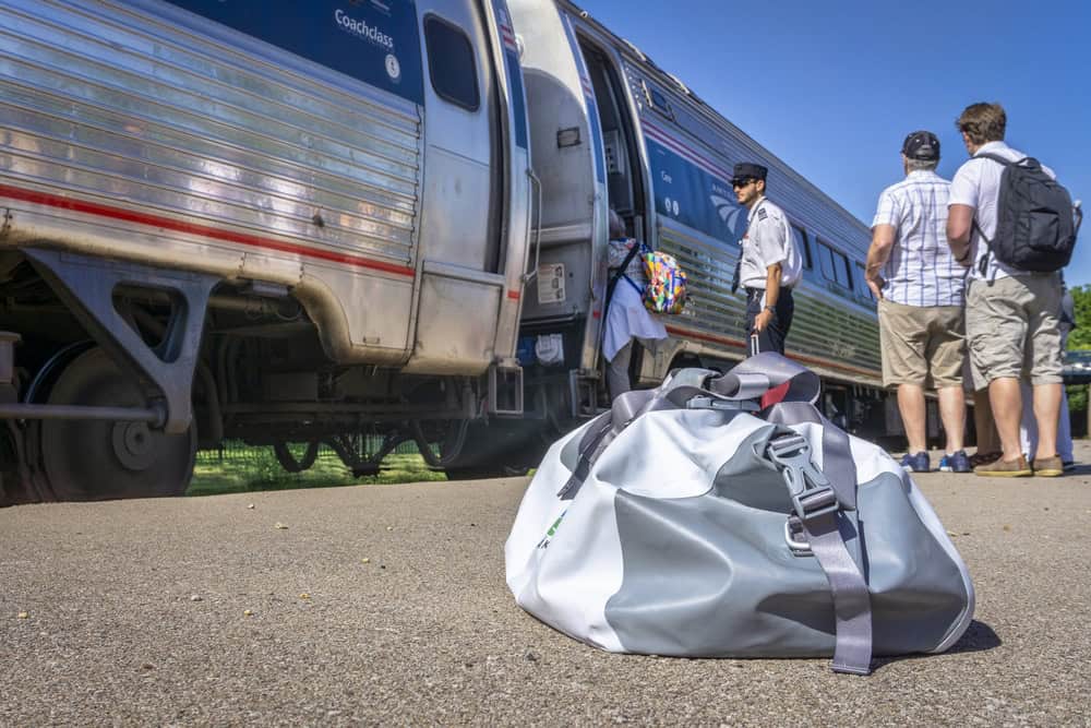 passengers boarding amtrak train