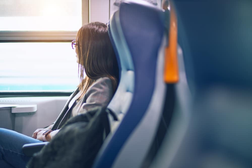woman travelling by train
