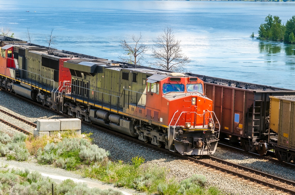 diesel locomotive pulling a cargo train